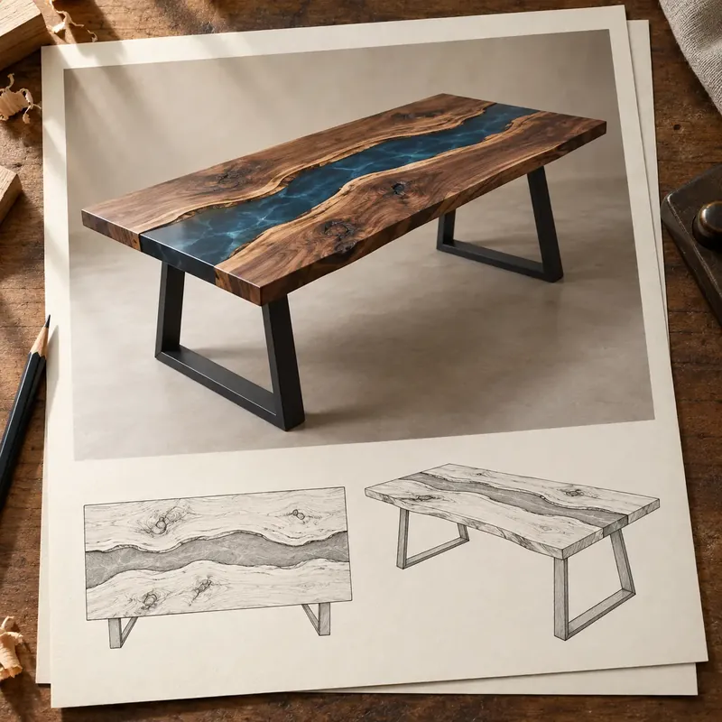 Blue resin river table